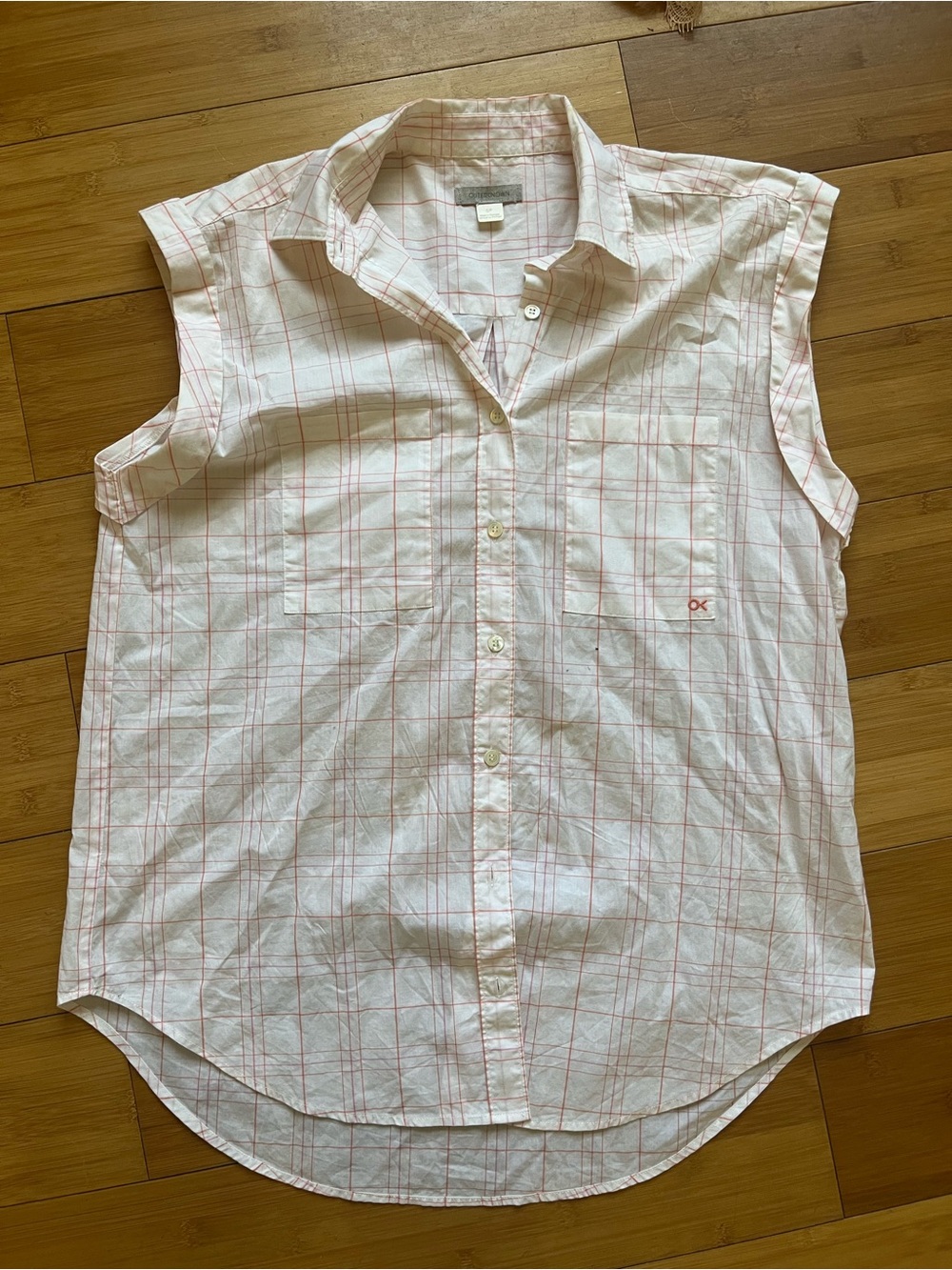 Outerknown White Shirt with Pink Windowpane Check